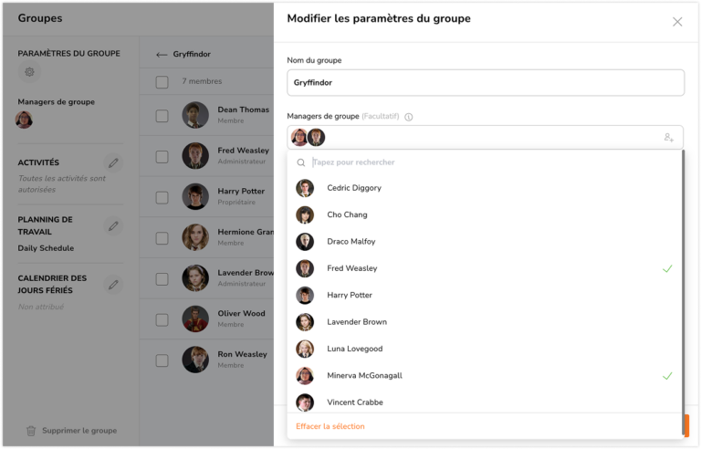 Sélectionner des managers de groupe